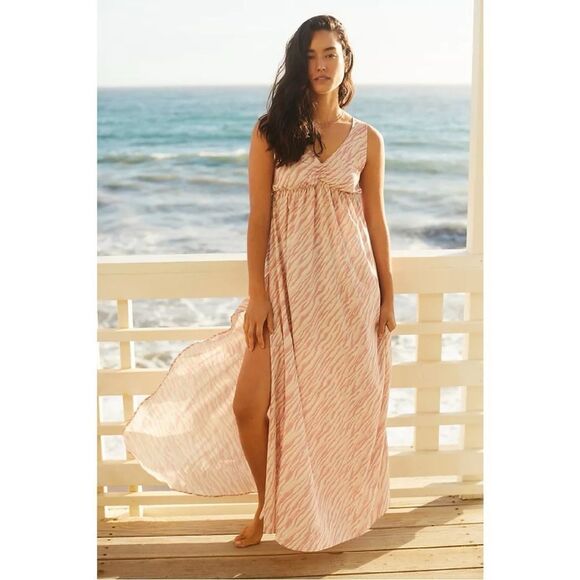 Anthropologie Boamar Zebra-Striped Cover-Up Swim Open Back Maxi Dress Medium - Picture 1 of 3